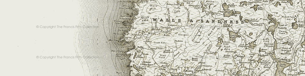 Old map of Dale of Walls in 1911-1912