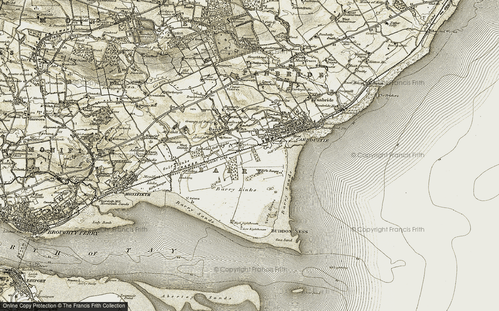 Old Map of Historic Map covering Barry Sands in 1907-1908
