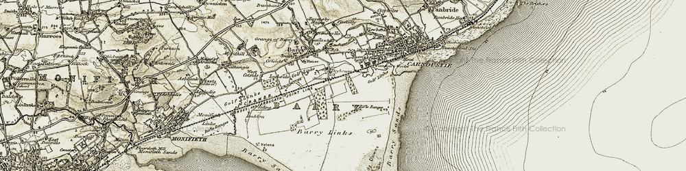 Old map of Barry Sands in 1907-1908