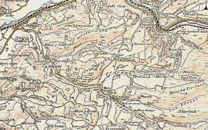 Old map of Darowen in 1902-1903