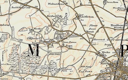 Old map of Flowerdown Barrows in 1897-1900