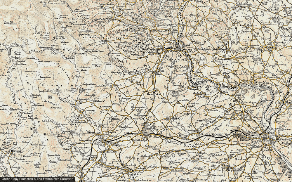 Old Map of Dean Prior, 1899 in 1899