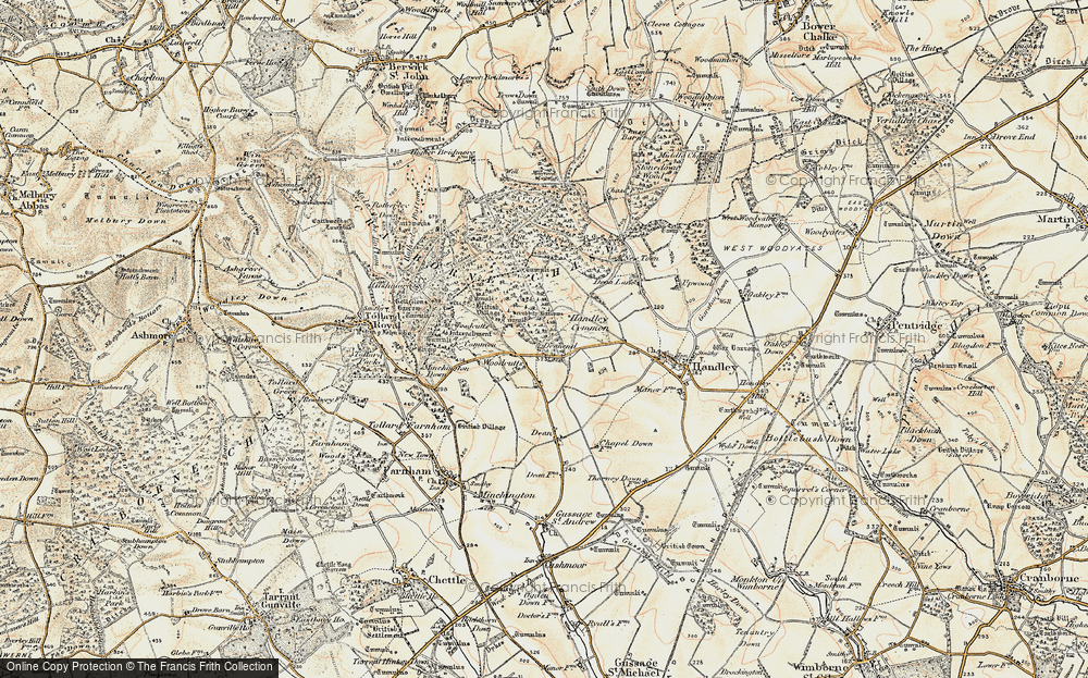 Old Map of Historic Map covering Woodcutts Common in 1897-1909