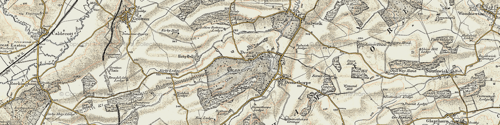 Old map of Deene in 1901-1902