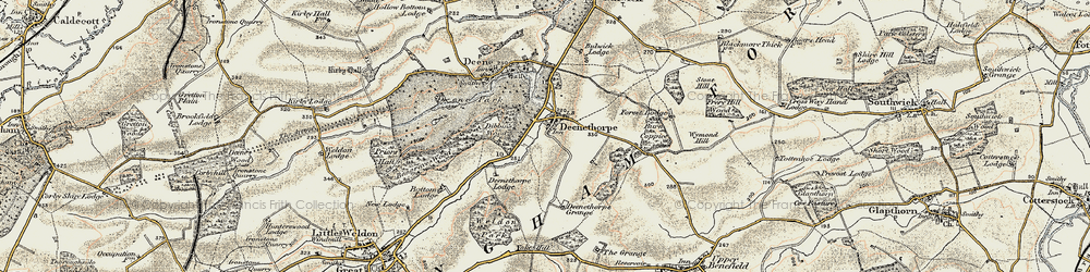 Old map of Deenethorpe in 1901-1902