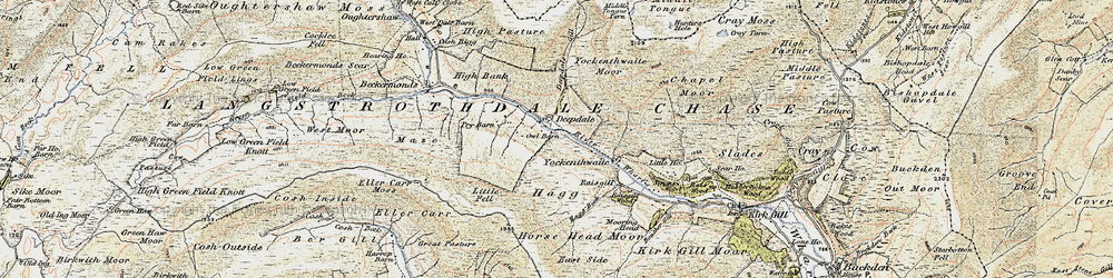 Old map of Langstrothdale Chase in 1903-1904