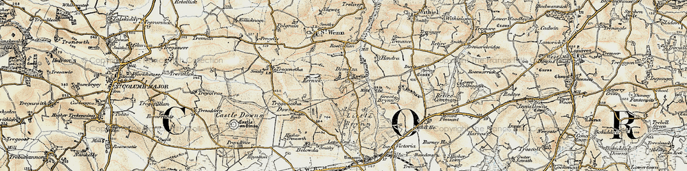 Old map of Belowda Beacon (Tumulus) in 1900