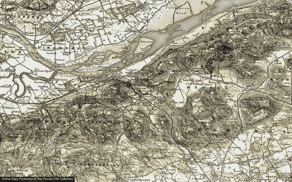 Old Map of Historic Map covering Braeside of Lindores in 1906-1908