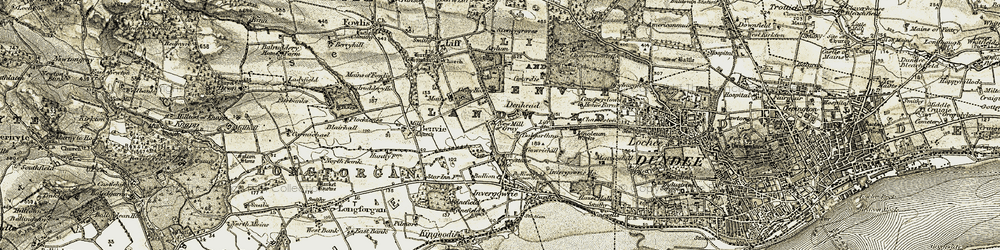 Old map of Denhead of Gray in 1907-1908
