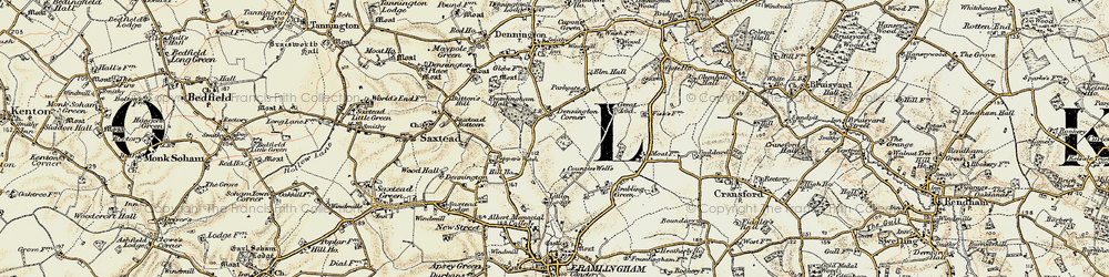 Old map of Dennington Corner in 1898-1901