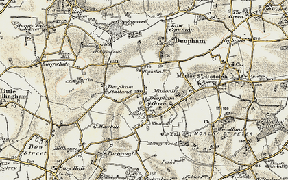 Old map of Deopham Green in 1901-1902