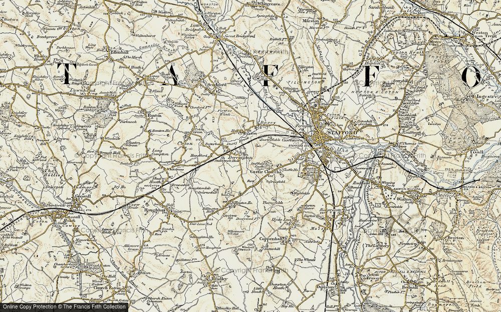 Old Map of Derrington, 1902 in 1902