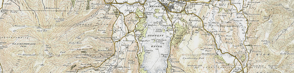 Old map of Derwent Water in 1901-1904