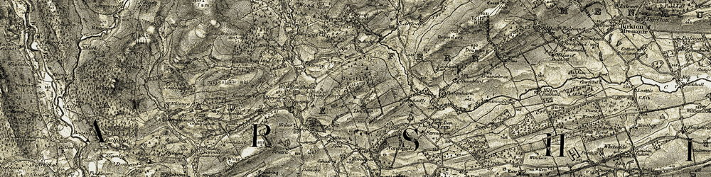 Old map of Deuchar in 1907-1908