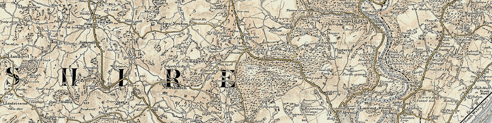 Old map of Devauden in 1899-1900