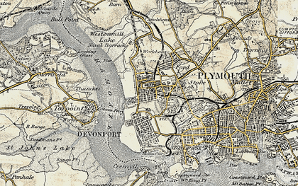 Old map of Devonport in 1899-1900