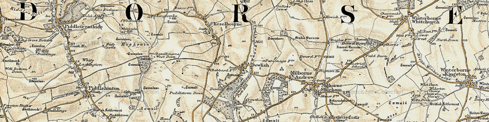 Old map of Whitelands Downs in 1897-1909