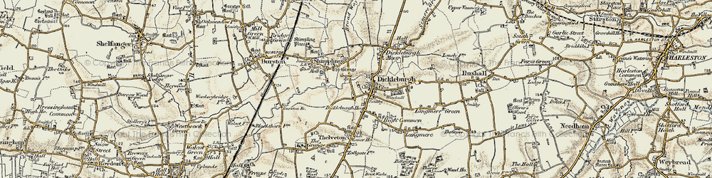 Old map of Dickleburgh in 1901-1902