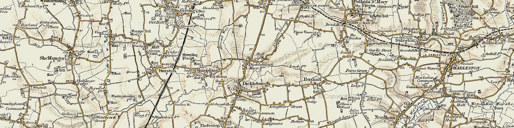 Old map of Dickleburgh Moor in 1901-1902