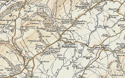 Old map of Diddlebury in 1901-1902