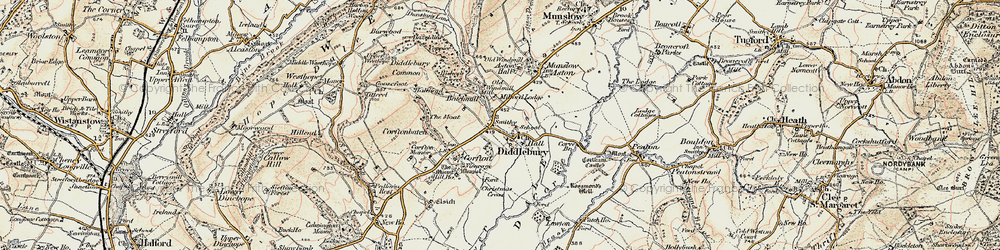 Old map of Diddlebury in 1901-1902