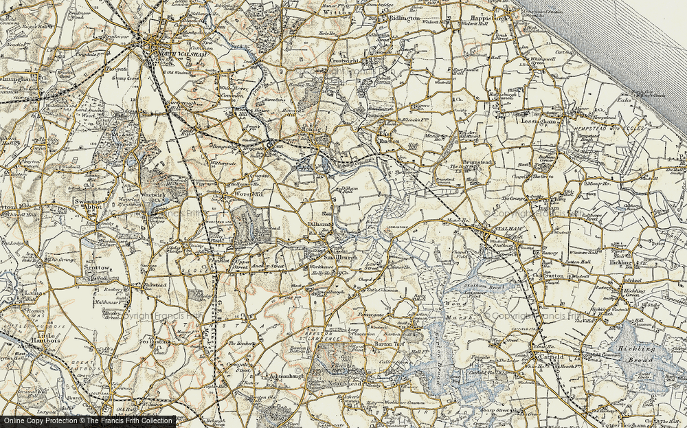 Old Map of Historic Map covering Broad Fen in 1901-1902