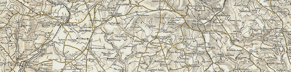 Old map of Afon Cynin in 1901