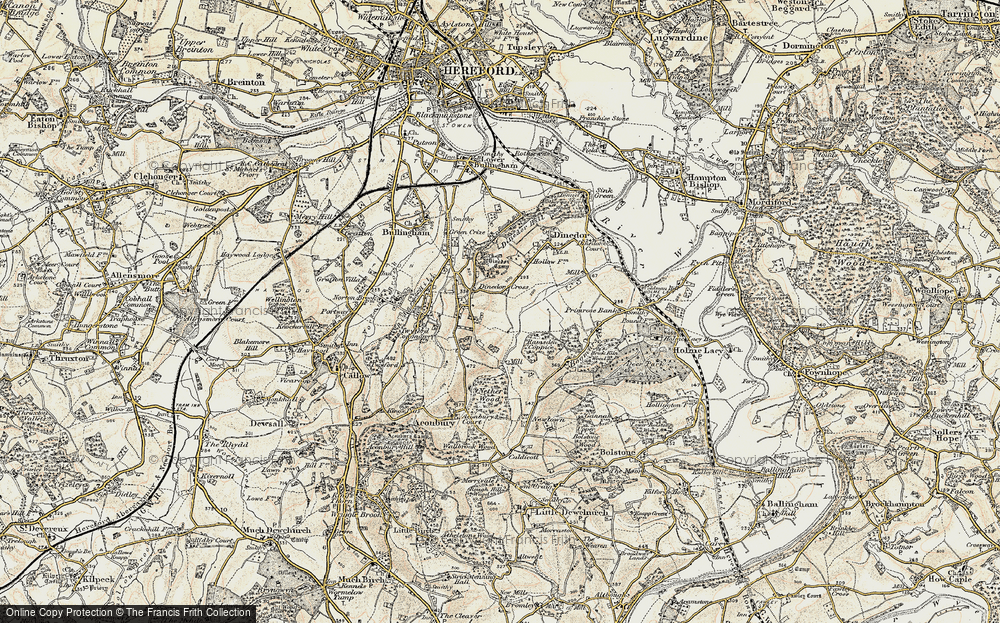 Old Map of Dinedor Cross, 1899-1901 in 1899-1901
