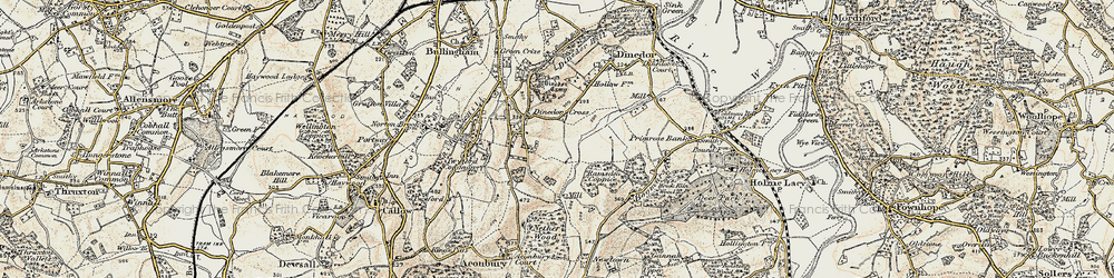 Old map of Dinedor Cross in 1899-1901