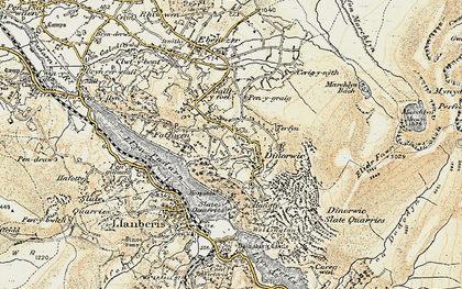 Old map of Dinorwig in 1903-1910