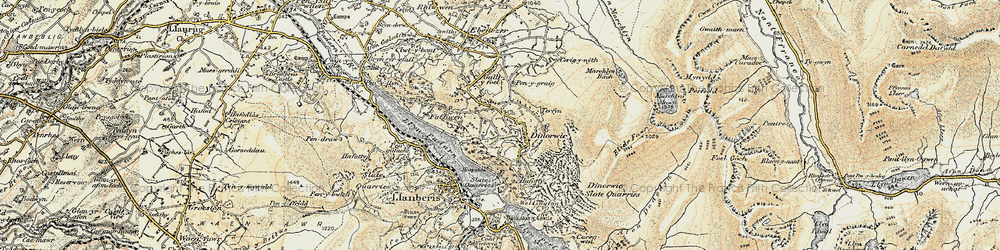 Old map of Dinorwig in 1903-1910