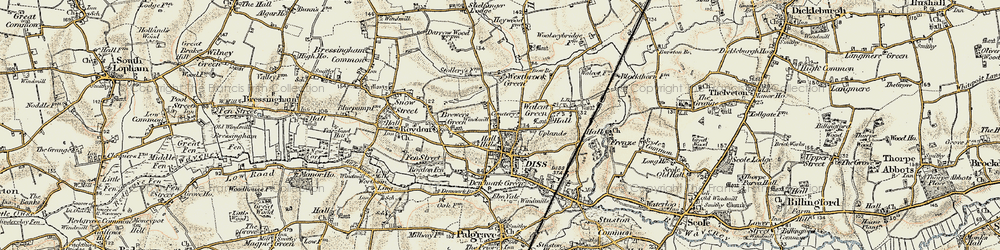 Old map of Diss in 1901-1902