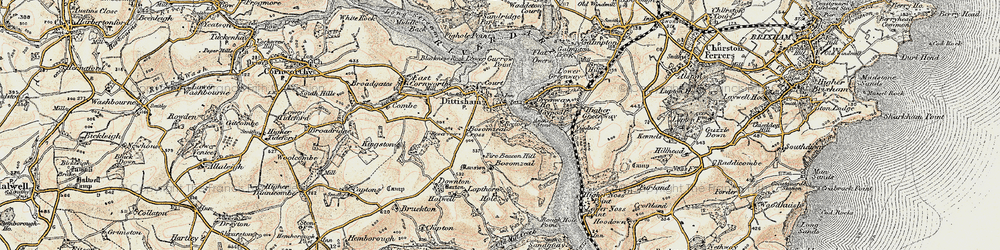 Old map of Dittisham in 1899