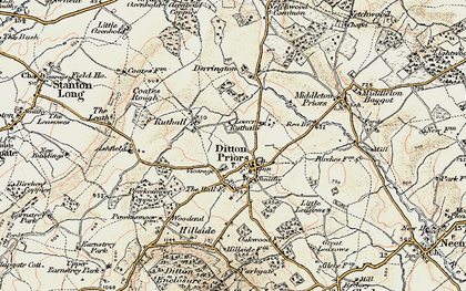Old map of Ditton Priors in 1902