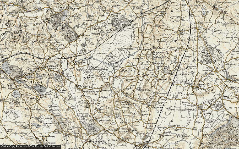 Old Map of Historic Map covering Whixall Moss in 1902