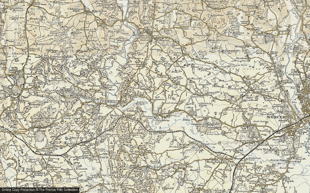 Old Map of Historic Map covering Broadwas Court in 1899-1902