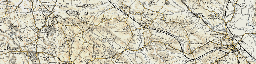 Old map of Dods Leigh in 1902