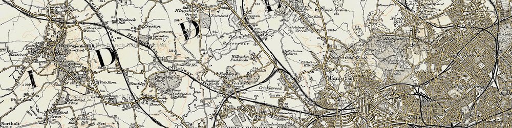 Old map of Dollis Hill in 1897-1898