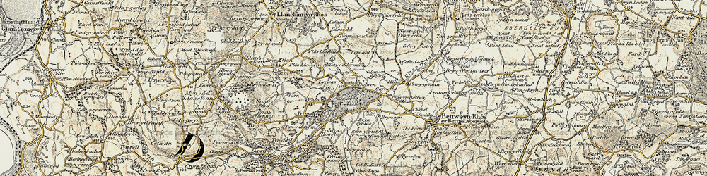 Old map of Bron Pistyll in 1902-1903