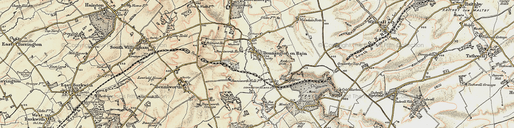 Old map of Donington on Bain in 1902-1903
