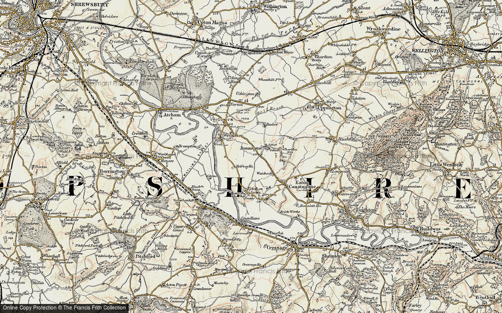 OLD ORDNANCE SURVEY MAP TRENCH 1901 DONNINGTON TERRACE WROCKWARDINE WOOD 