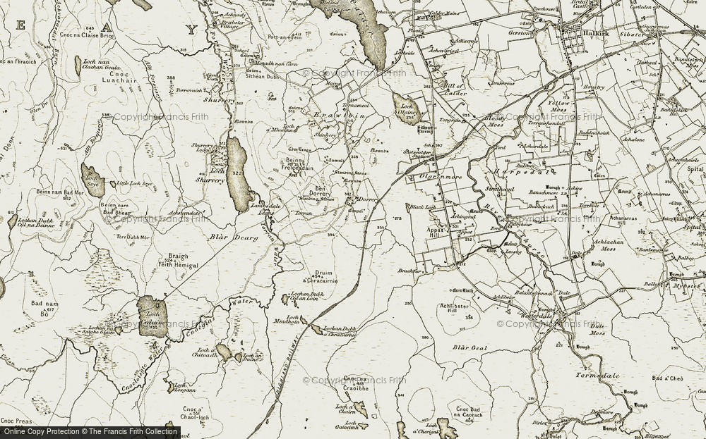 Old Map of Historic Map covering Ben Dorrery in 1911-1912