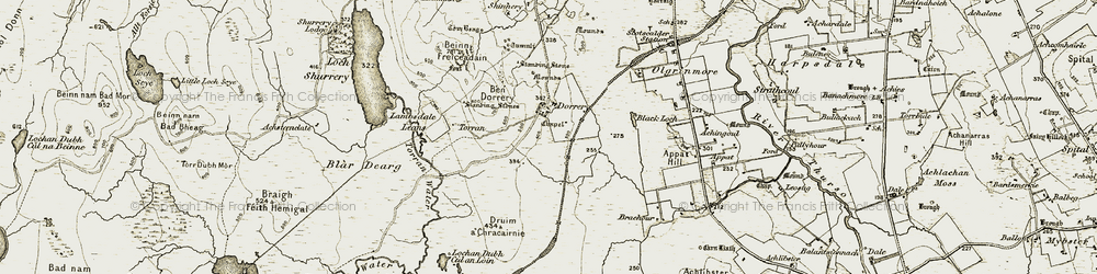 Old map of Ben Dorrery in 1911-1912