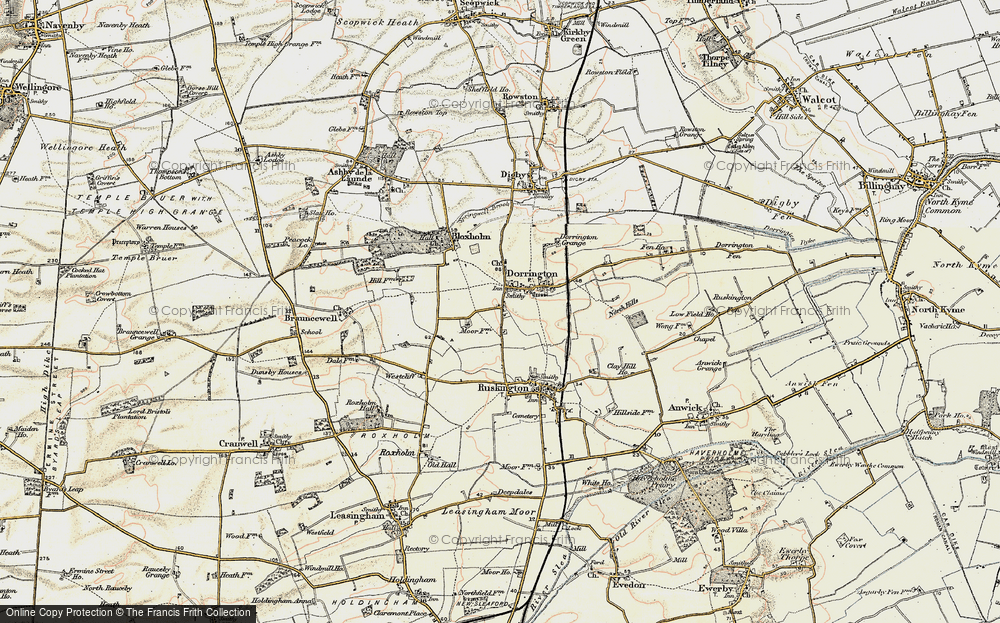 Old Map of Historic Map covering Roxholm Grange in 1902-1903
