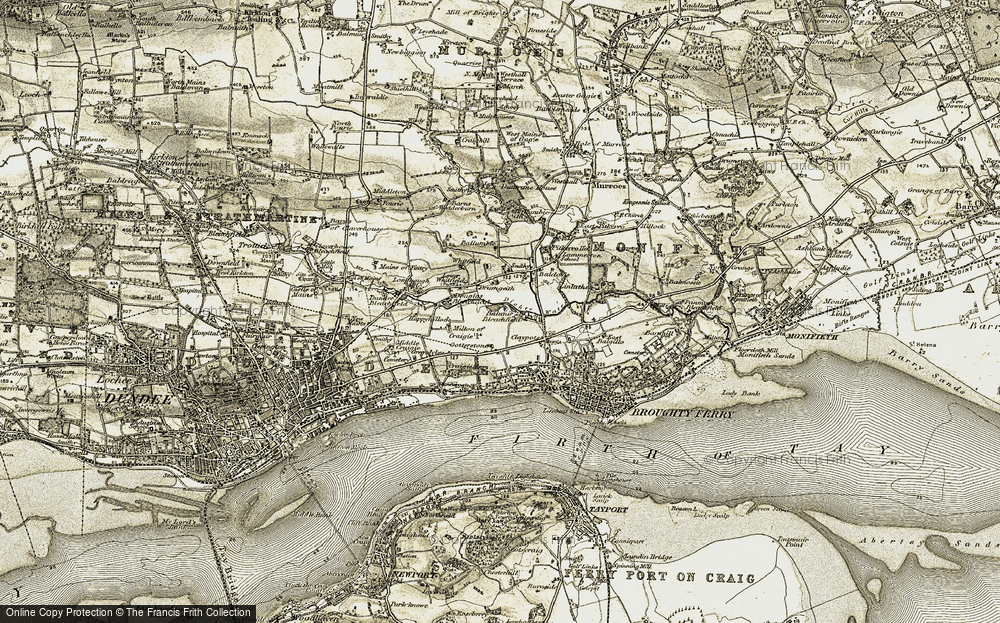 Old Map of Historic Map covering Ballumbie in 1907-1908