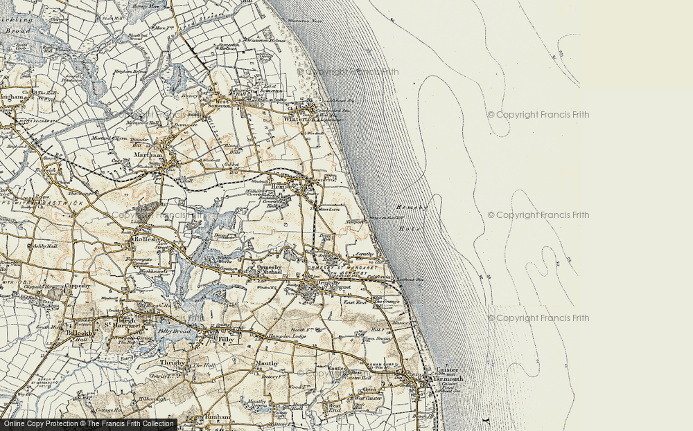 Old Map of Historic Map covering Hemsby Hole in 1901-1902