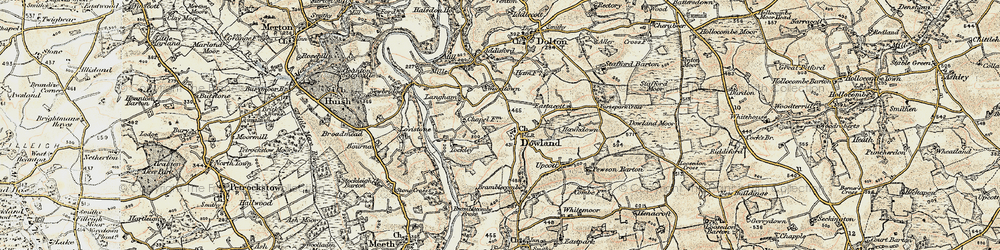 Old map of Dowland in 1899-1900