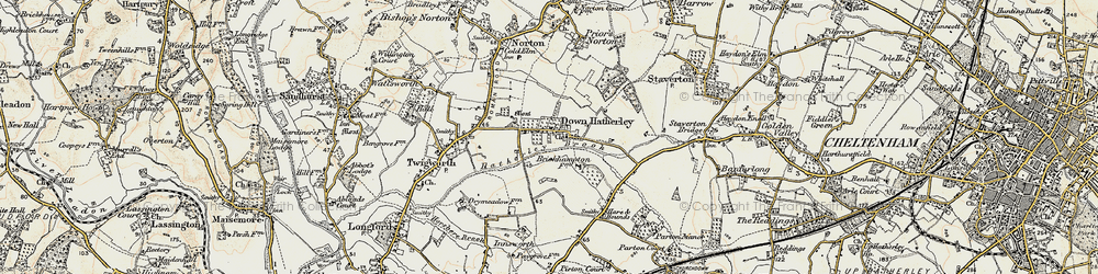 Old map of Down Hatherley in 1898-1900