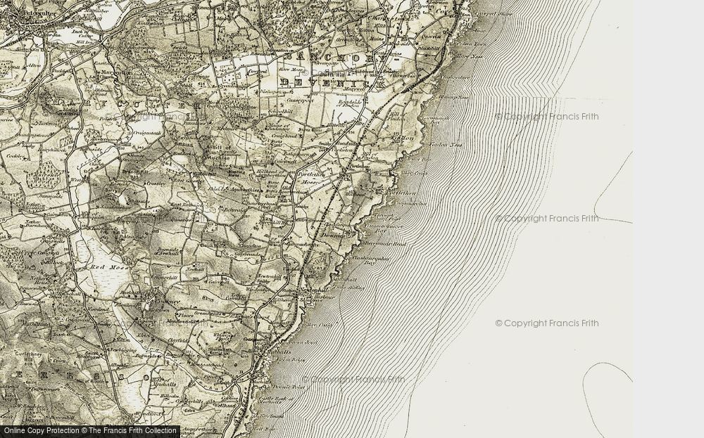 Old Map of Historic Map covering Berrymuir Head in 1908-1909