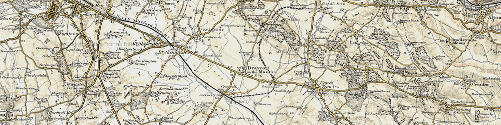 Old map of Draycott in the Moors in 1902